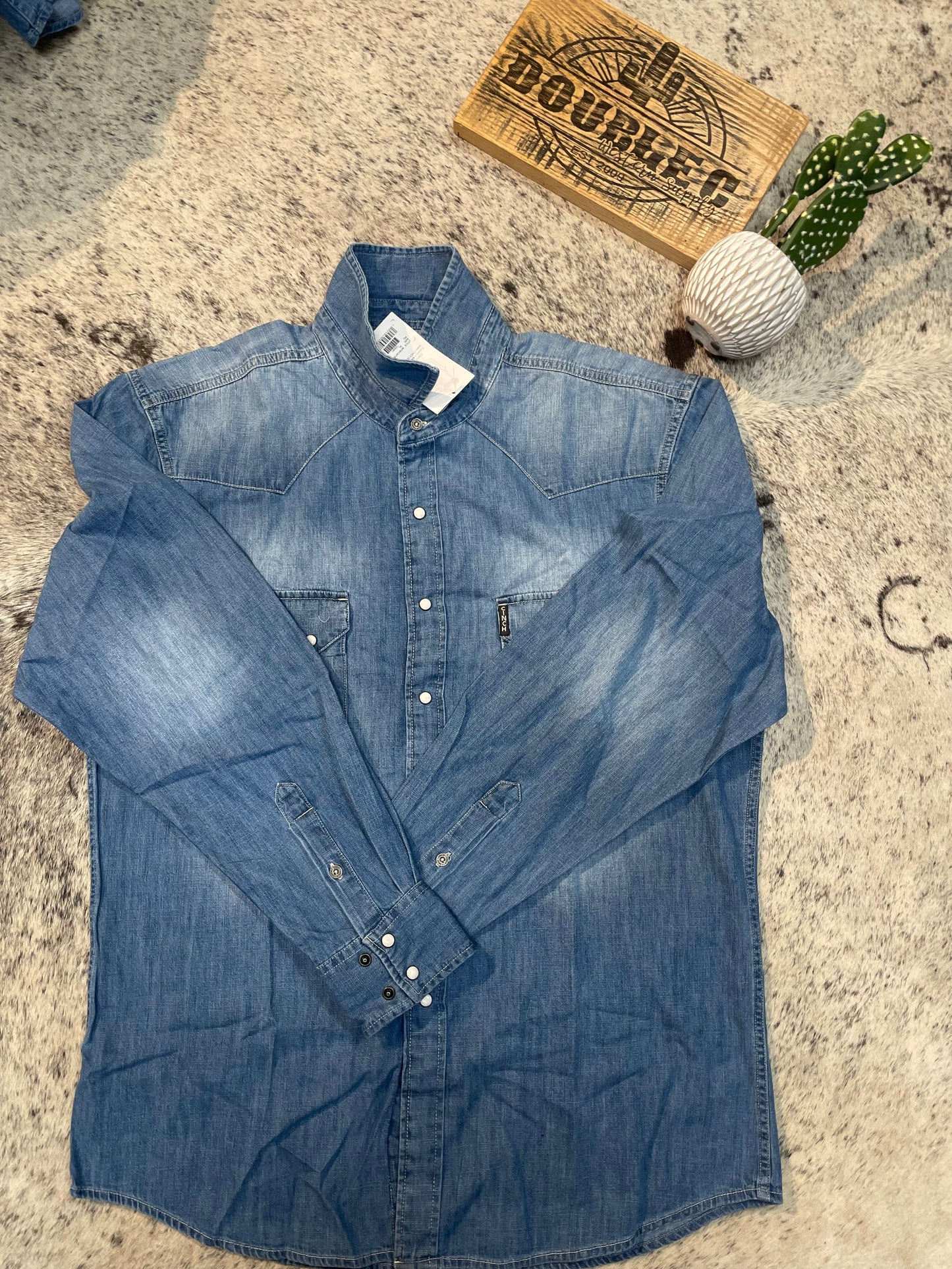Men's Modern Fit Denim Snap Front Western Shirt - Indigo Shirt Cinch