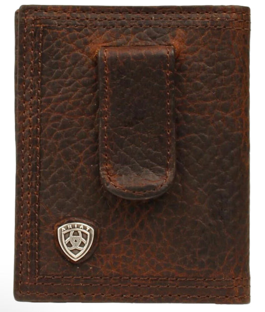Ariat Men's Dark Brown Front Pocket Money Clip Bifold Wallet M & F
