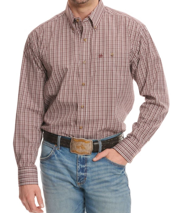 Wrangler Men's Wine White & Grey Stone Plaid Long Sleeve Western Shirt Wrangler