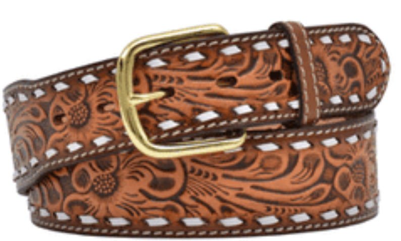 FLORAL EMBOSSED FULL GRAIN LEATHER BELT Belts M & F
