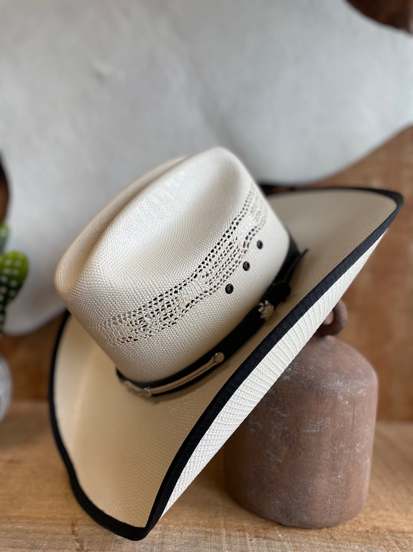 Bangora Hat Leather and RopeBand Black Trim cowboy hat Western express
