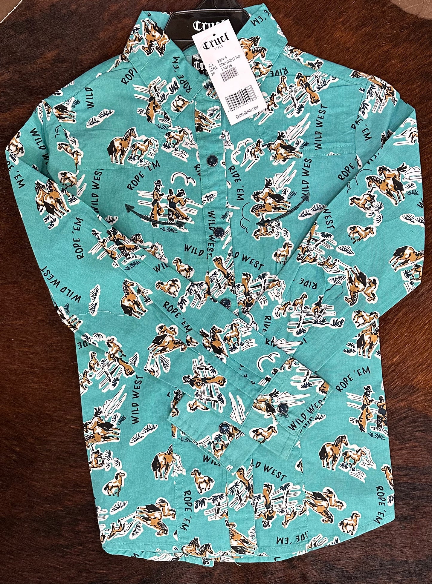 Cinch Girls L/S Snap Turquoise Cinch