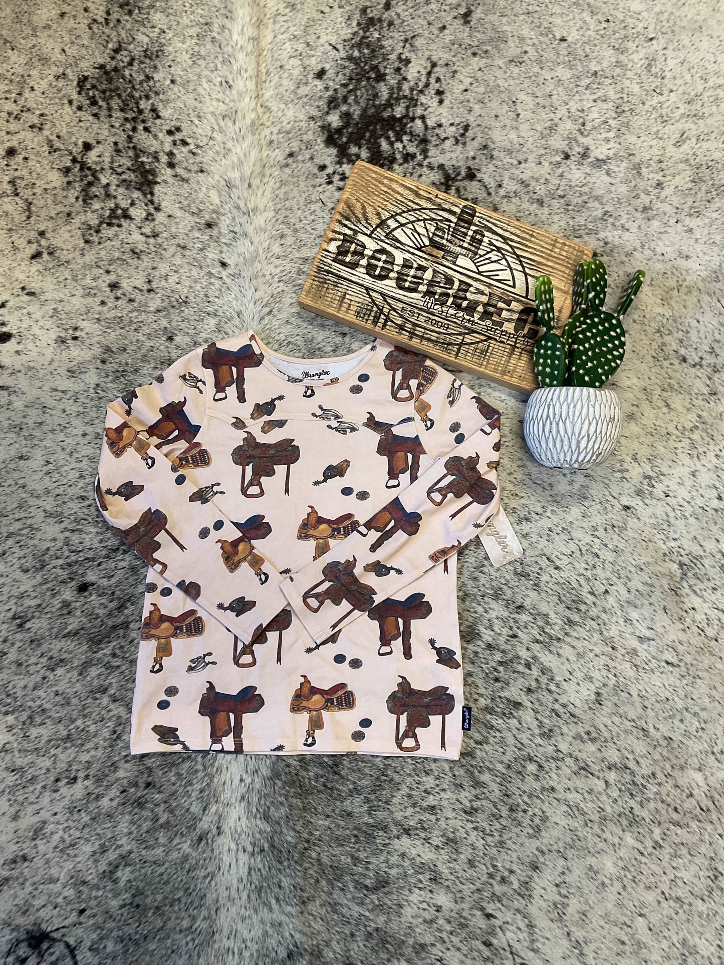 Wrangler® Girls Shirt - Beige Multi With Saddle Pattern Double C Western Supply