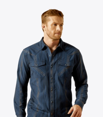 Men's Hansen Retro Fit Shirt Navy Chambray - 10062225 Shirts & Tops ariatmens Ariat