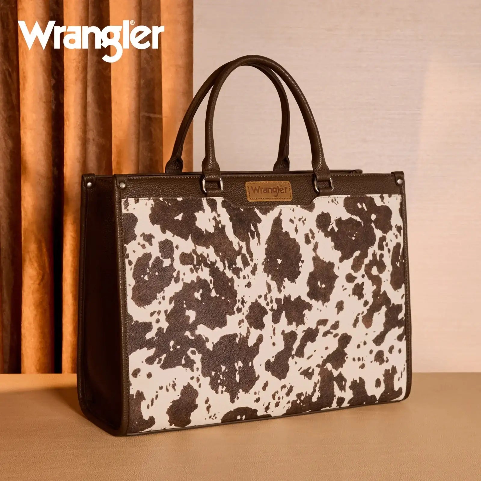 Wrangler Cow Print Large Tote Crossbody | Work Bag Coffee – Double