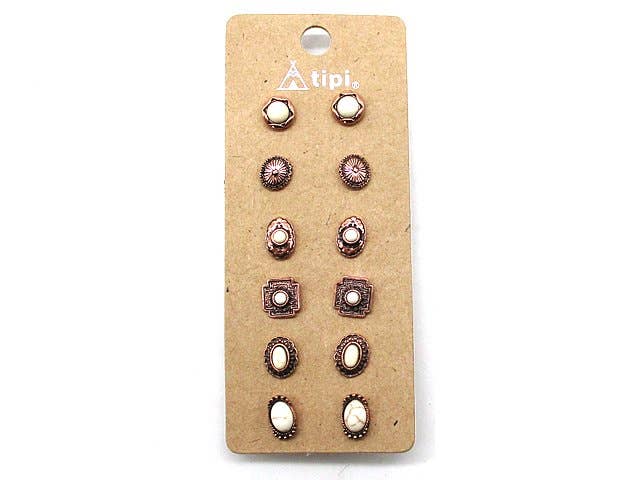 Western 6 Pair Dainty Post Earring Set Earrings Snowing West