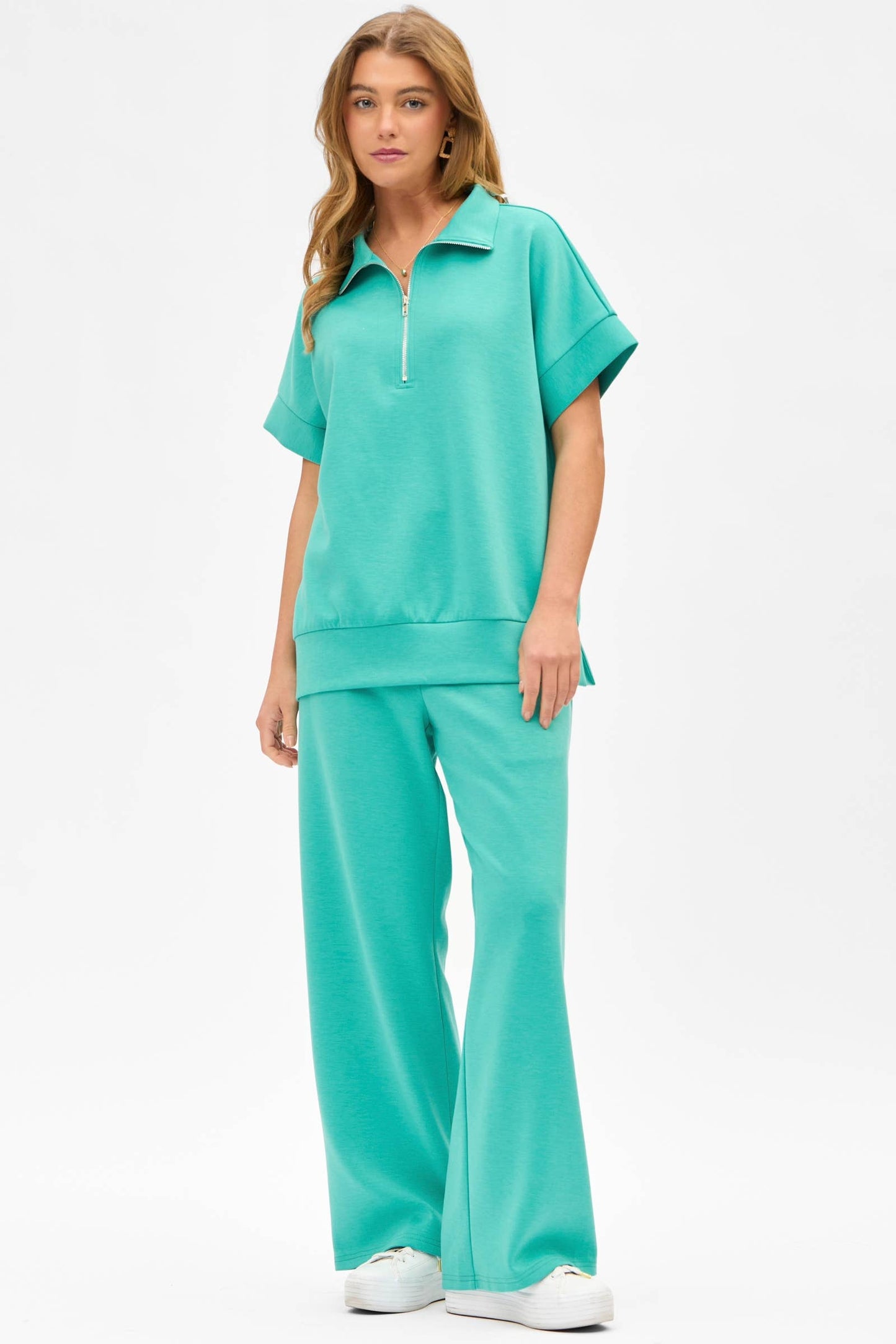Short Sleeve Quarter Zip + Pants Set: EMERALD Outfit Set Women's Dear Scarlett