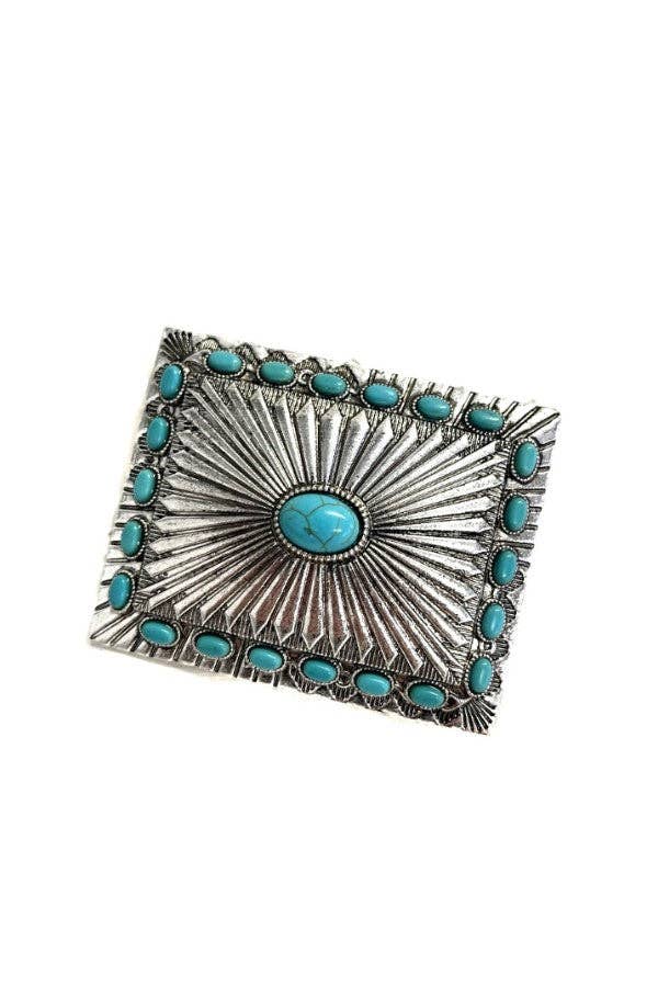 WESTERN TURQUOISE STONE CONCHO BELT BUCKLE Belt Buckle Snowing West