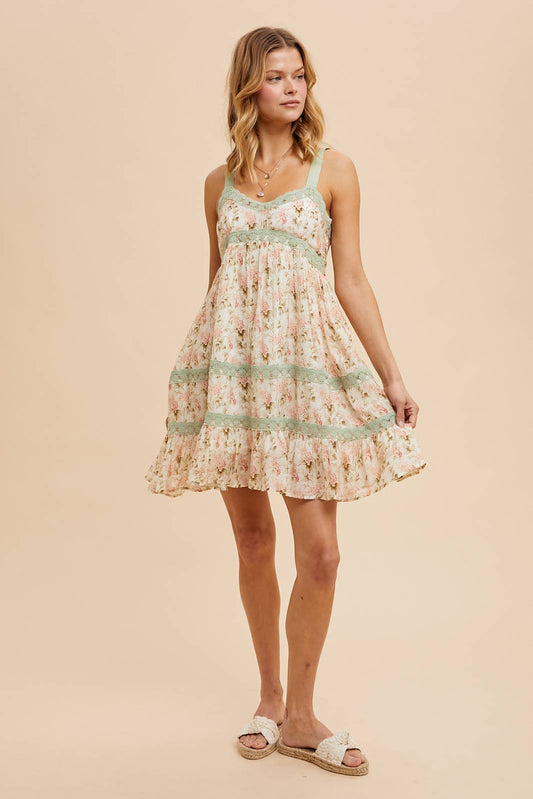 LACE CONTRAST FLORAL MINI DRESS dress Women's In Loom