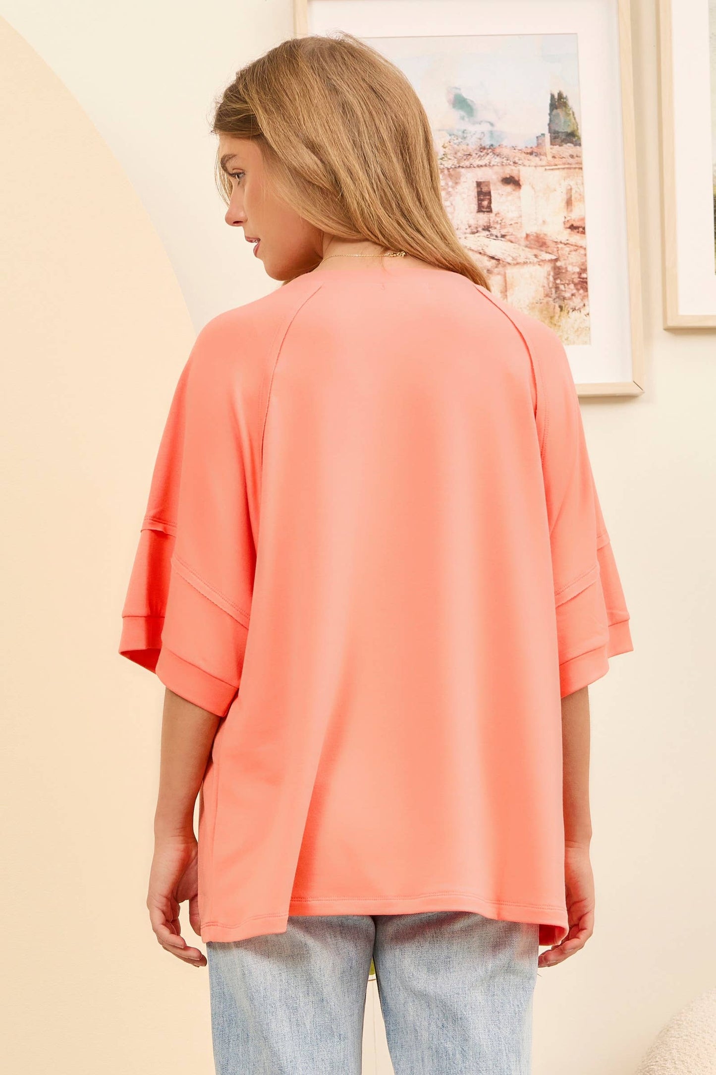 Oversized Relaxed Fit Terry Top/Apricot or Aqua SHIRT Women's Andrée by Unit