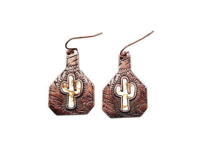 Western Cattle Tag Cactus Stone Earring Earrings Snowing West