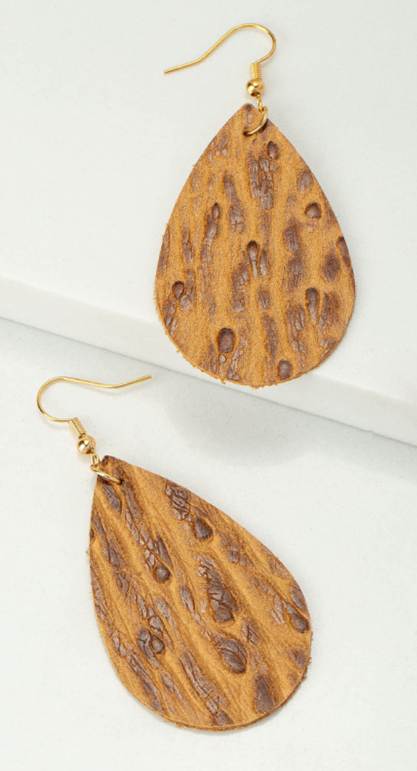 TEARDROP REAL LEATHER DROP EARRINGS WITH PRINTS Double C Western Supply