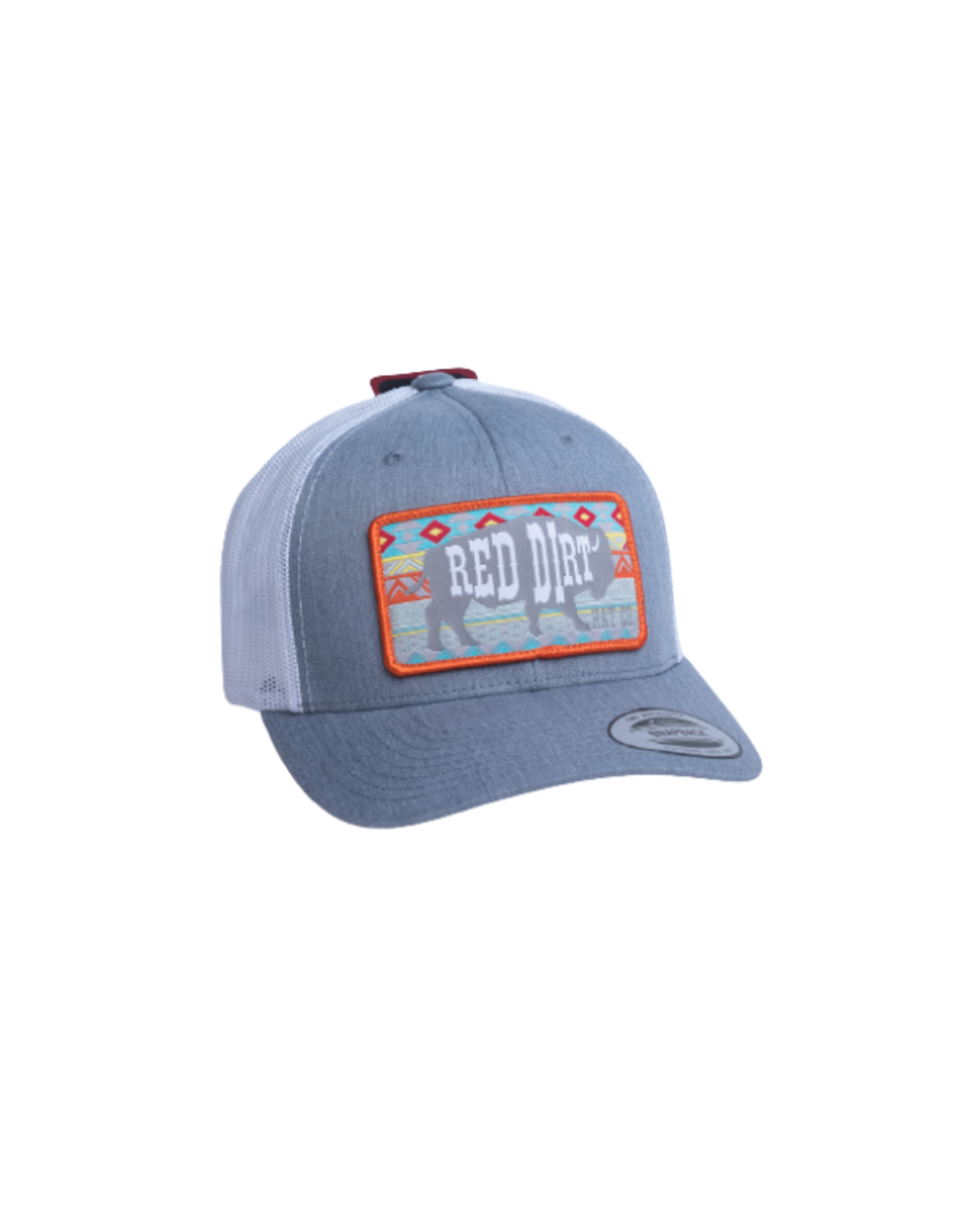 Red Dirt Hat Co. Heather Grey and White Mesh Cap with Aztec Buffalo Patch Cap Red Dirt
