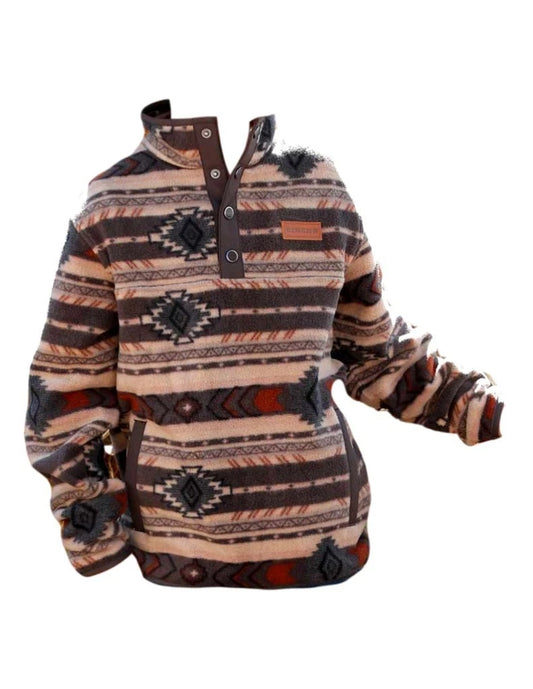 Cinch Western Sweatshirt Boys Stripe Polar Fleece Brown MWK7590020 Pullover Cinch