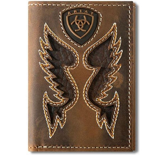 Ariat Western Mens Wallet Trifold Leather Boot Stitch Patch Brown A3566002 wallet Ariat