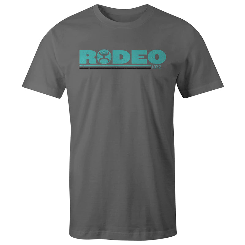 "HOOEY “RODEO" GREY T-SHIRT W/TURQUOISE & BLACK LOGO Shirts & Tops Hooey