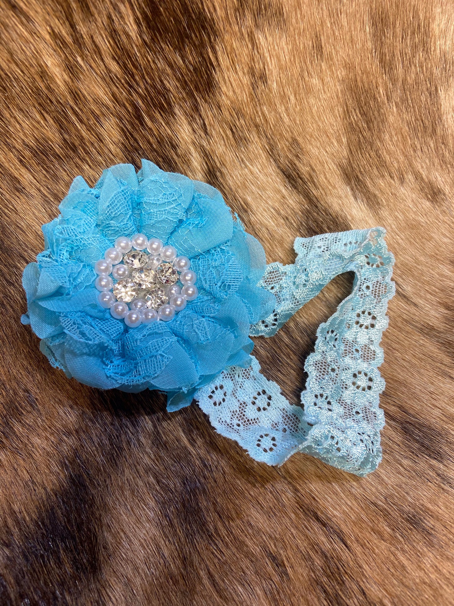Lace baby girl flower head wrap Blue Double C