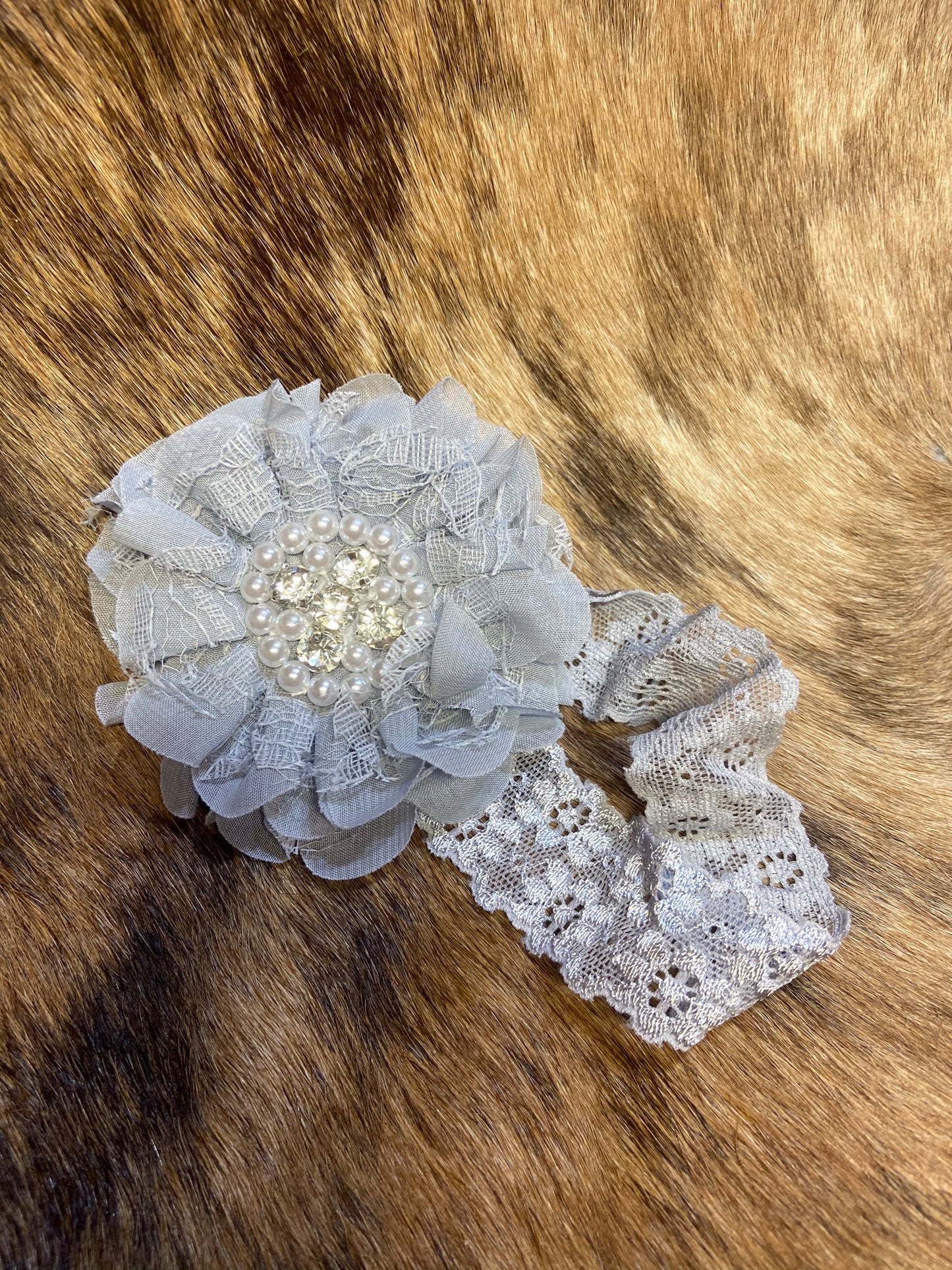 Lace baby girl flower head wrap Gray Double C