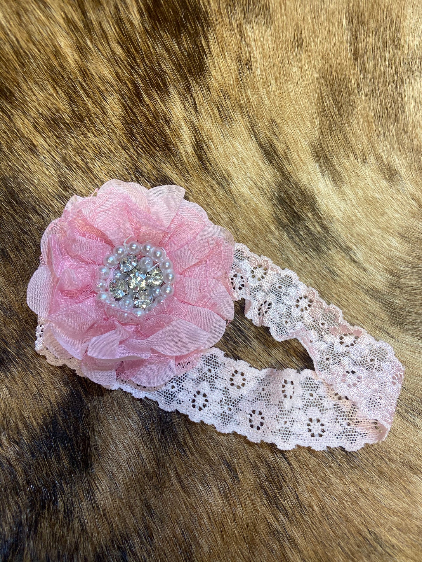 Lace baby girl flower head wrap Pink Double C