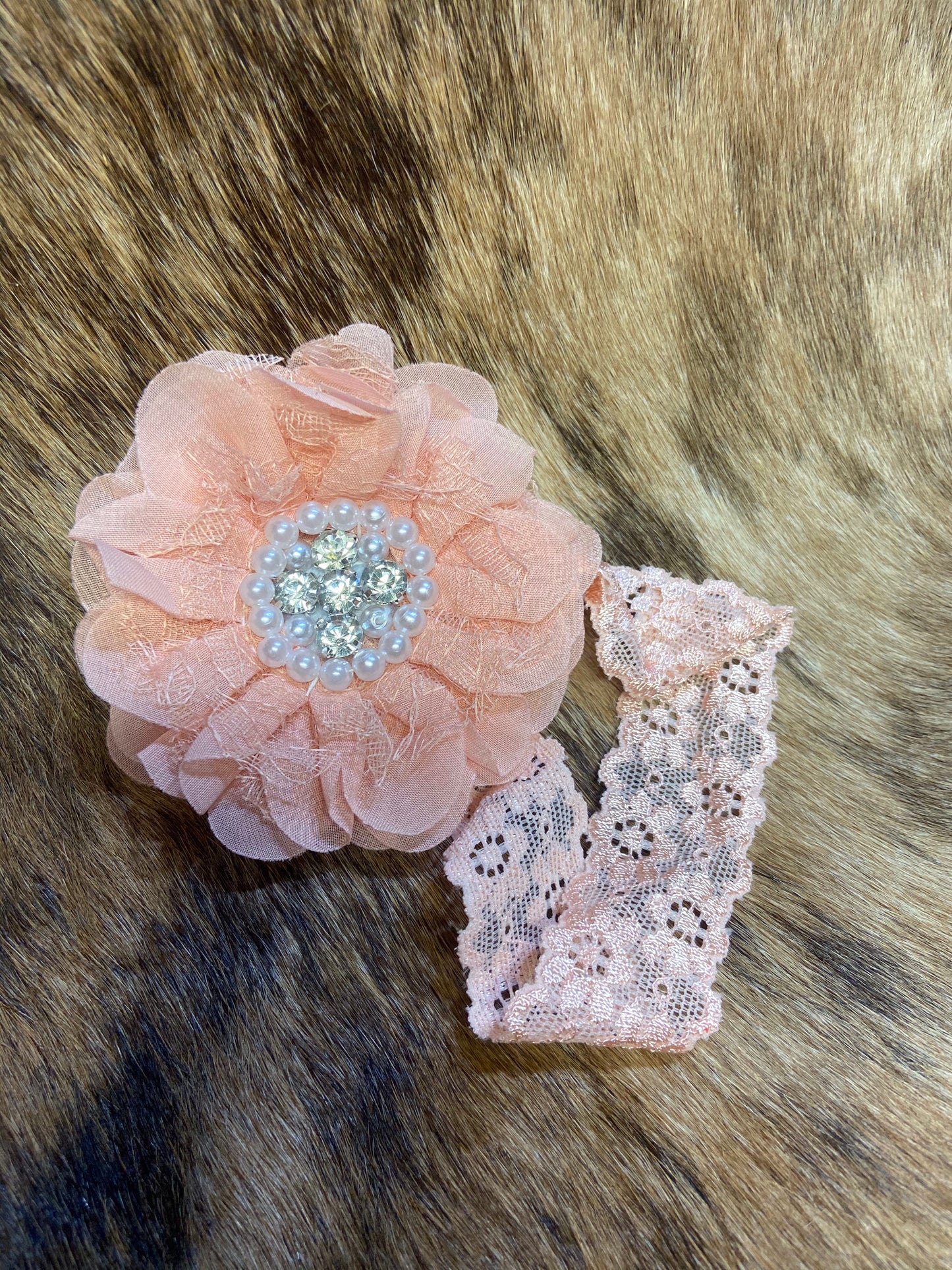 Lace baby girl flower head wrap Peach Double C