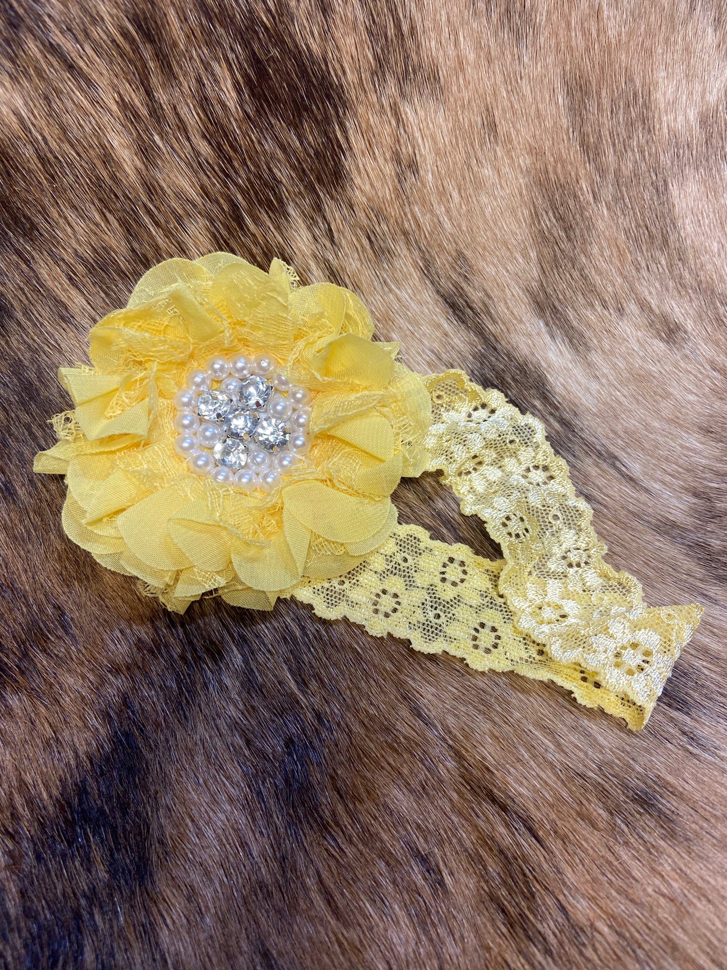 Lace baby girl flower head wrap Yellow Double C