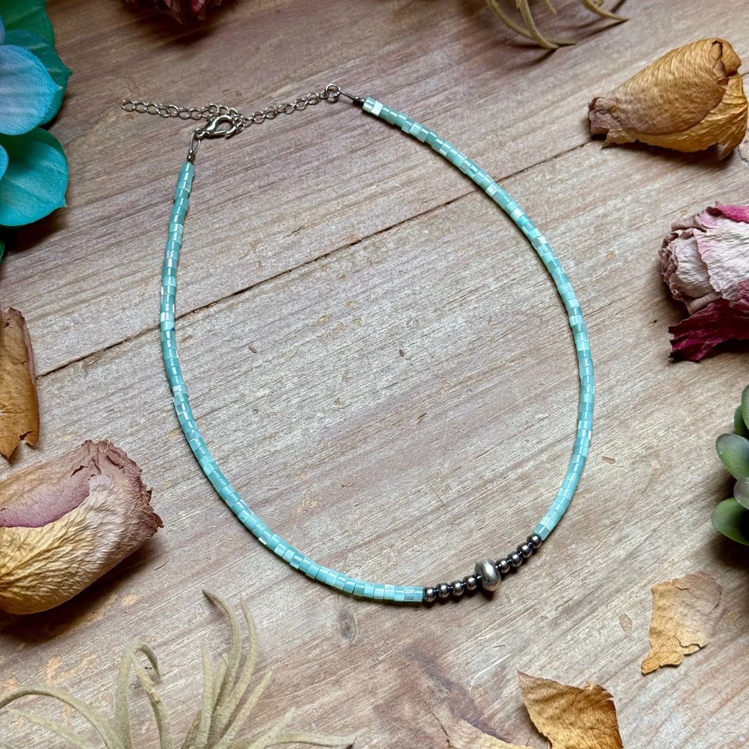 Turquoise Shell Heishi Necklace – 15" Necklaces Shopify Collective The Bijoux FAB Jewelry The Bijoux FAB Jewelry