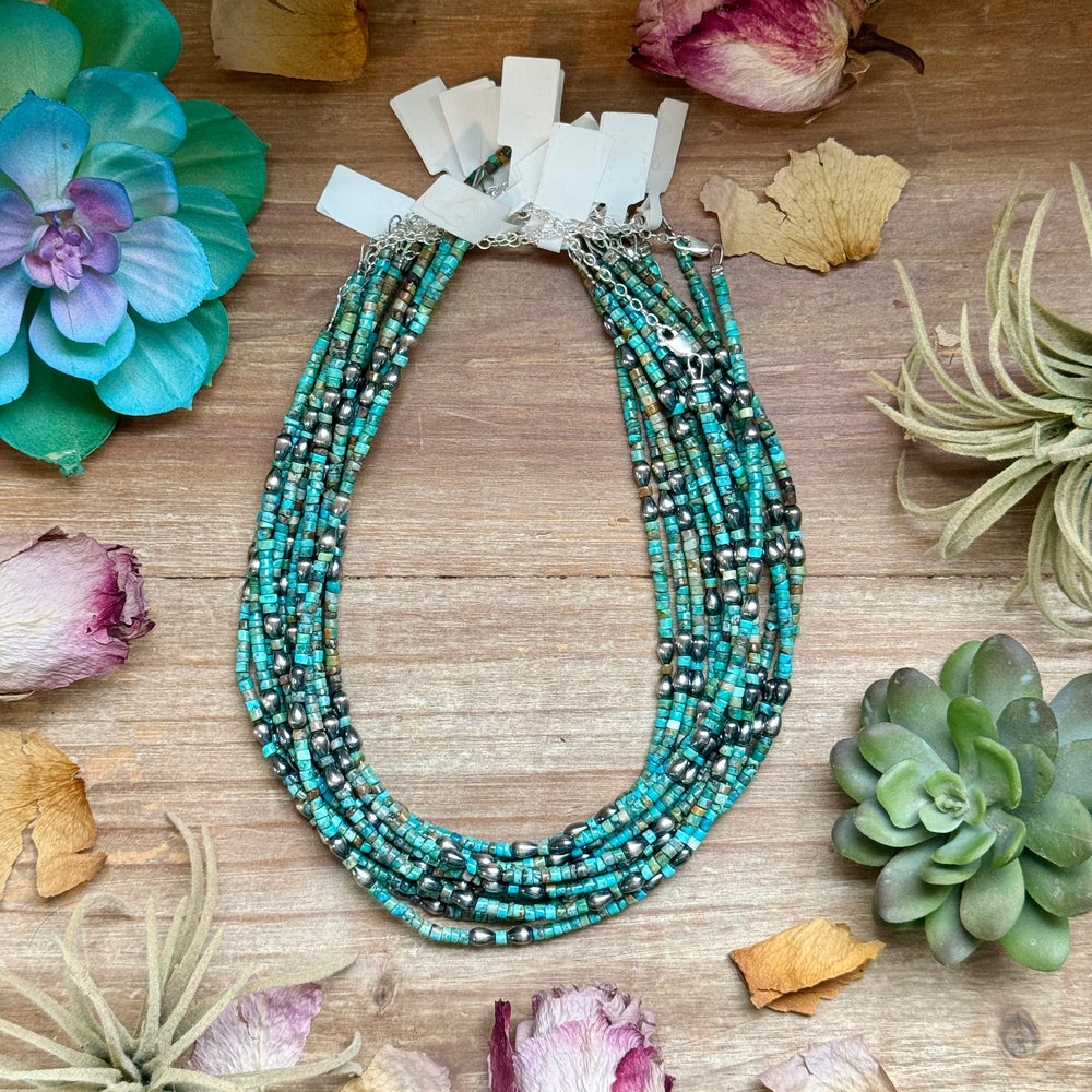 Turquoise Heishi Necklace with Pear Shape Pendant – 14” Necklaces Shopify Collective The Bijoux FAB Jewelry The Bijoux FAB Jewelry