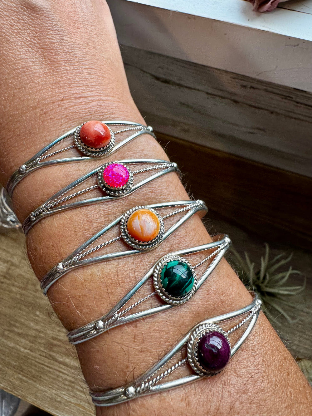 Multistone Cuff Bracelet – Malachite, Spiny Oyster, or Pink Opal – Sterling Silver - pick yours Bracelets Shopify Collective The Bijoux FAB Jewelry The Bijoux FAB Jewelry