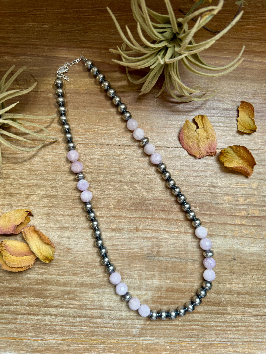 Faceted Kunzite & Sterling Silver Necklace – 8 mm Pearls – 20 Inch Necklaces Shopify Collective The Bijoux FAB Jewelry The Bijoux FAB Jewelry