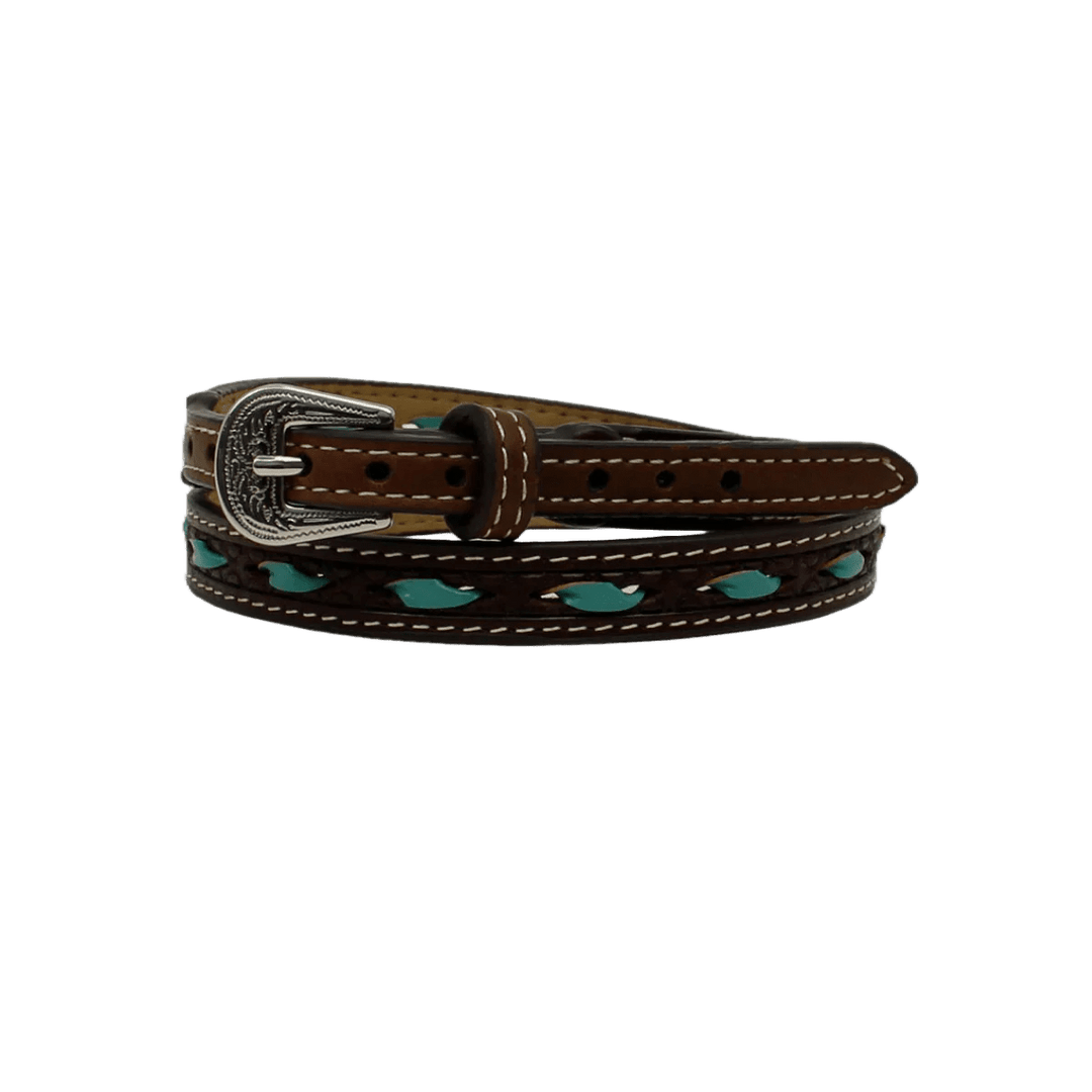 0204602 M&F Western 1/2 Inch Leather Hatband with Turquoise Rawhide Lacing - Double C Western SupplyTwister