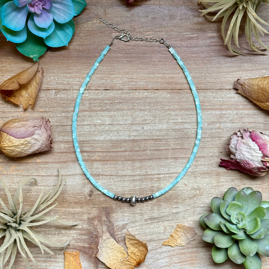 Turquoise Shell Heishi Necklace – 15" Necklaces Shopify Collective The Bijoux FAB Jewelry The Bijoux FAB Jewelry