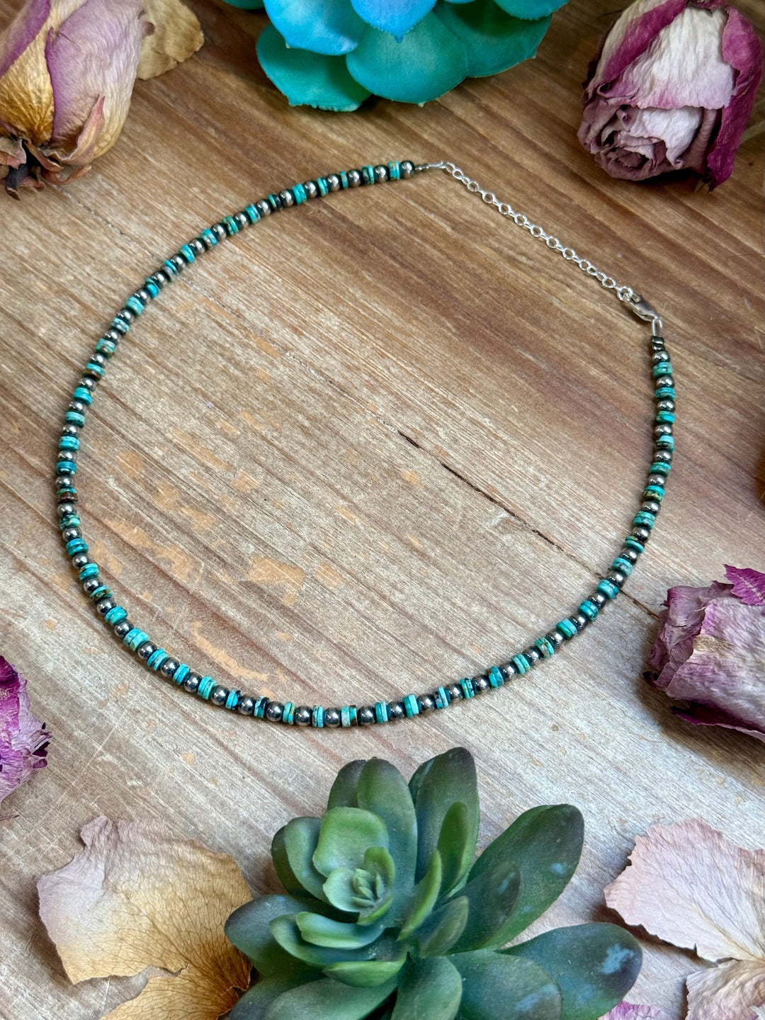 14” Turquoise Heishi Choker – Sterling Silver Pearls Choker Shopify Collective The Bijoux FAB Jewelry The Bijoux FAB Jewelry