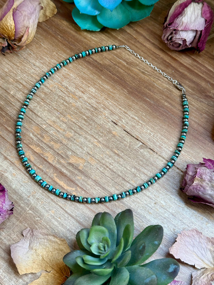 14” Turquoise Heishi Choker – Sterling Silver Pearls Choker Shopify Collective The Bijoux FAB Jewelry The Bijoux FAB Jewelry