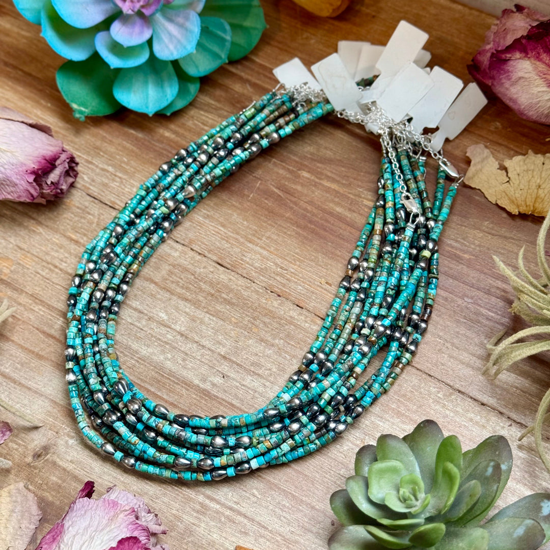Turquoise Heishi Necklace with Pear Shape Pendant – 14” Necklaces Shopify Collective The Bijoux FAB Jewelry The Bijoux FAB Jewelry