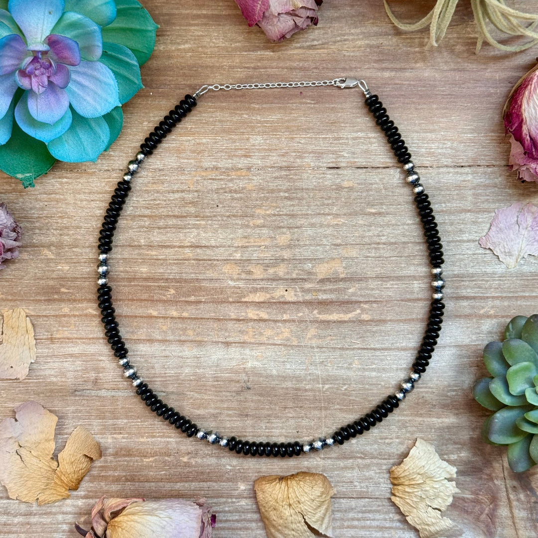 Black Onyx & Sterling Pearl Necklace 16.5” Necklaces Shopify Collective The Bijoux FAB Jewelry The Bijoux FAB Jewelry