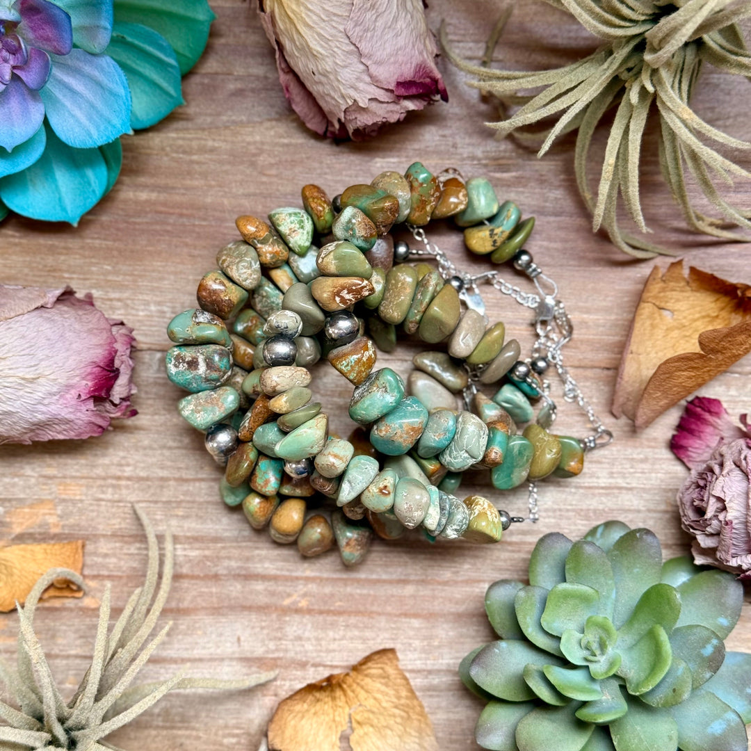 Green Turquoise Nugget Bracelet with Sterling Silver Pearls – 7” + Extender Bracelets Shopify Collective The Bijoux FAB Jewelry The Bijoux FAB Jewelry