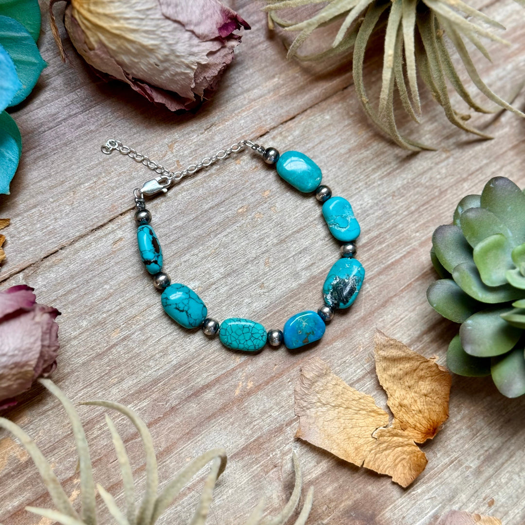 Bright Blue Turquoise Bracelet – 6 1/4" – Large Oval Bracelets Shopify Collective The Bijoux FAB Jewelry The Bijoux FAB Jewelry