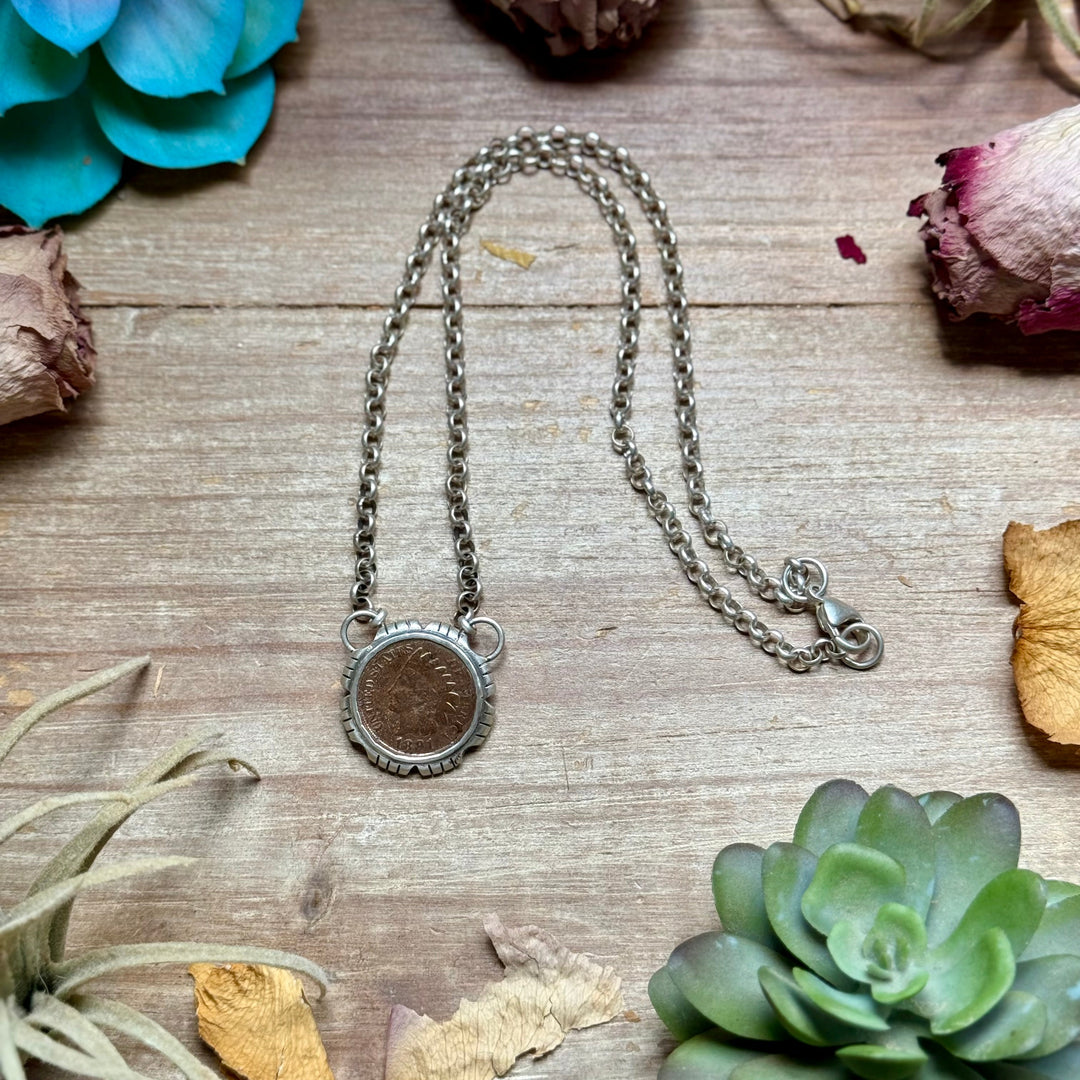 91 - Sterling Silver Indian Head Penny Hand-Filed Frame Fixed Chain Necklace by Jason Ogg Necklaces Shopify Collective The Bijoux FAB Jewelry The Bijoux FAB Jewelry