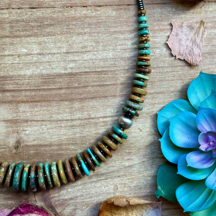 23” Dark Green Turquoise Graduated Necklace – Sterling Silver & Hematite Necklaces Shopify Collective The Bijoux FAB Jewelry The Bijoux FAB Jewelry