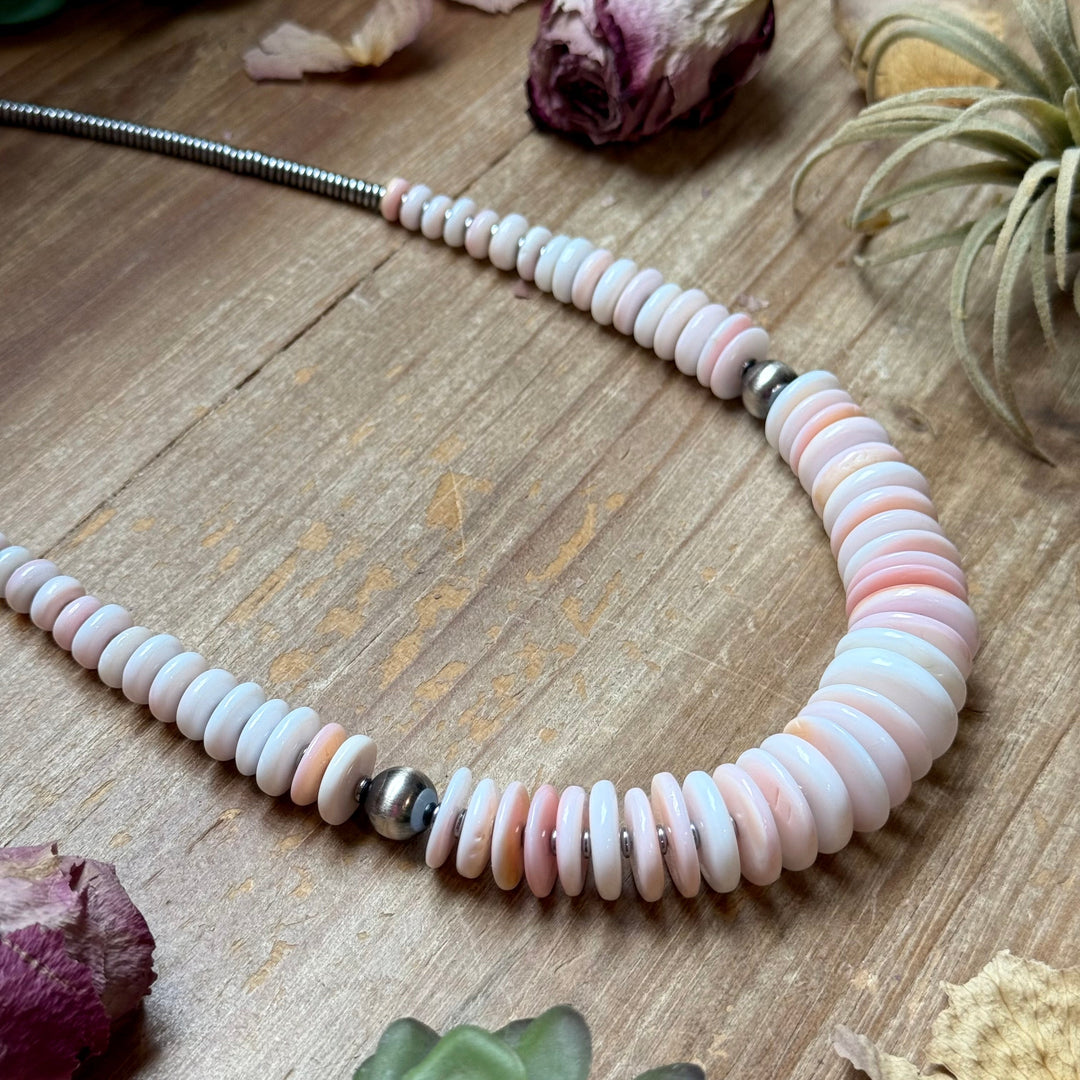 22” Pink Conch Graduated Necklace – Sterling Silver & Hematite Necklaces Shopify Collective The Bijoux FAB Jewelry The Bijoux FAB Jewelry