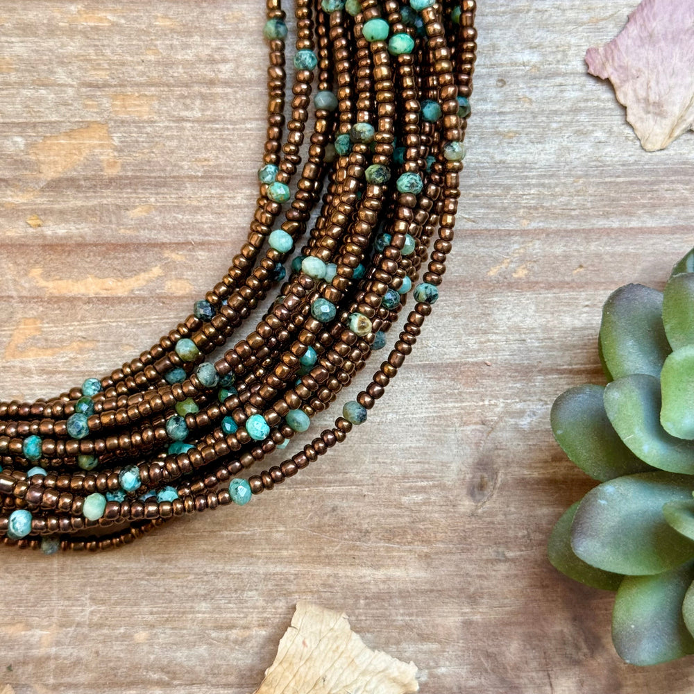 Turquoise & Copper Glass Bead Choker 14” Choker Shopify Collective The Bijoux FAB Jewelry The Bijoux FAB Jewelry