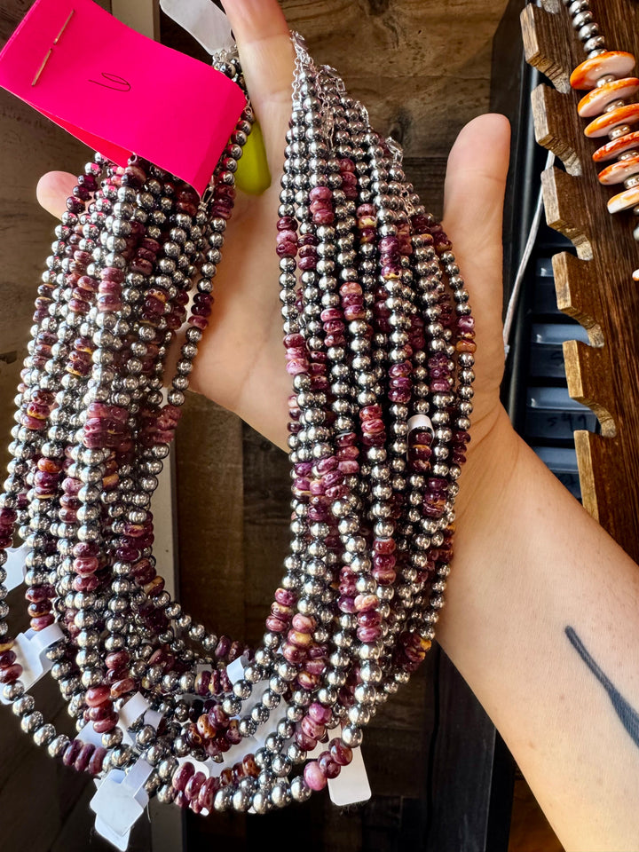 18-Inch Sterling Silver Pearl Necklace with Deep Purple Spiny Oyster – (5mm) Necklaces Shopify Collective The Bijoux FAB Jewelry The Bijoux FAB Jewelry