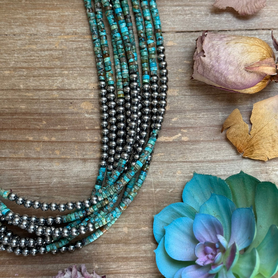 20” Heishi Turquoise Necklace – 4mm Turquoise & 5mm Sterling Silver Pearls Necklaces Shopify Collective The Bijoux FAB Jewelry The Bijoux FAB Jewelry