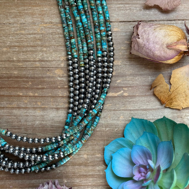 20” Heishi Turquoise Necklace – 4mm Turquoise & 5mm Sterling Silver Pearls Necklaces Shopify Collective The Bijoux FAB Jewelry The Bijoux FAB Jewelry