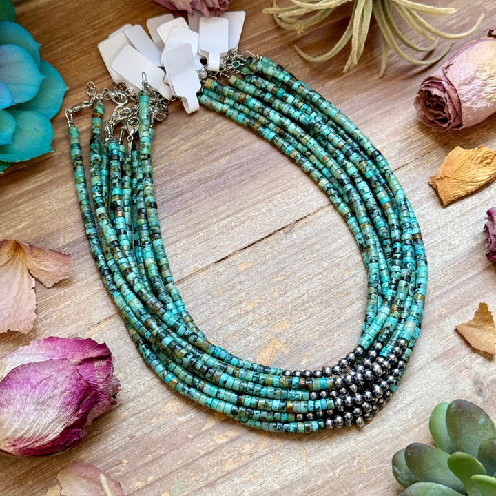 African Turquoise Heishi & Sterling Silver Pearl Necklace Necklaces Shopify Collective The Bijoux FAB Jewelry The Bijoux FAB Jewelry