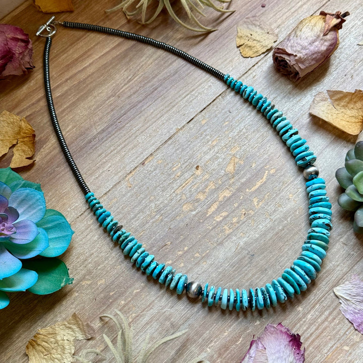 23” Ice Blue Turquoise Graduated Necklace – Sterling Silver & Hematite Necklaces Shopify Collective The Bijoux FAB Jewelry The Bijoux FAB Jewelry