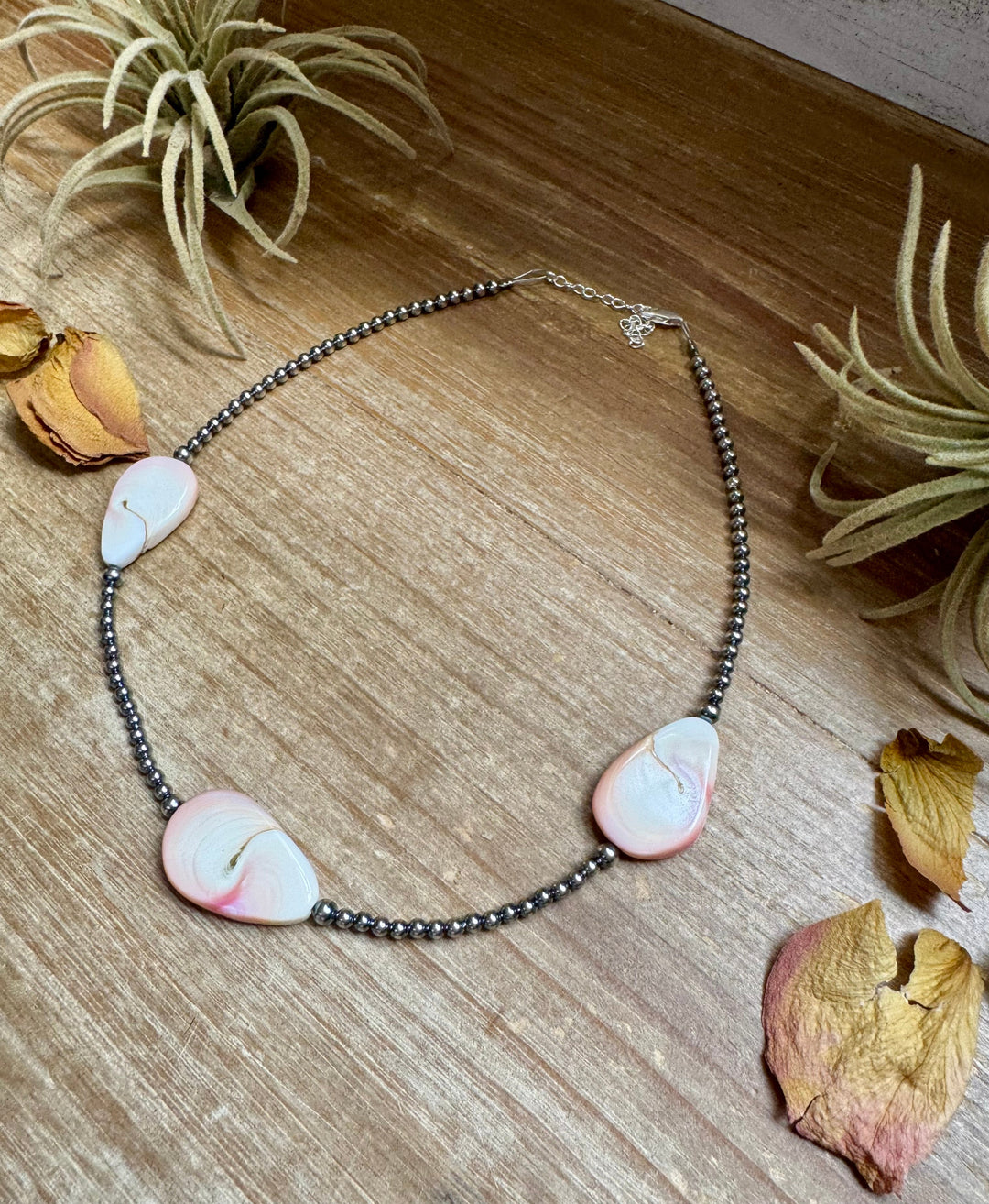 Sterling Silver Choker – 3 Flat Pink Conch Teardrops – 14.5" Approx. Necklaces Shopify Collective The Bijoux FAB Jewelry The Bijoux FAB Jewelry