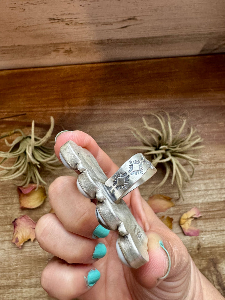 White Buffalo Turquoise Ring – 8-Stone Adjustable Long Statement Ring ring Shopify Collective The Bijoux FAB Jewelry The Bijoux FAB Jewelry