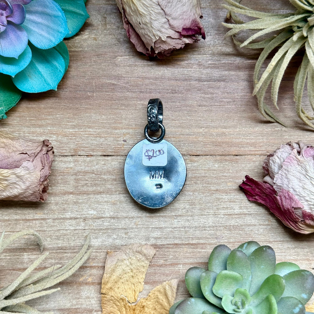MJ Green Turquoise Sterling Silver Pendant – Free Form Round Pendant Shopify Collective The Bijoux FAB Jewelry The Bijoux FAB Jewelry