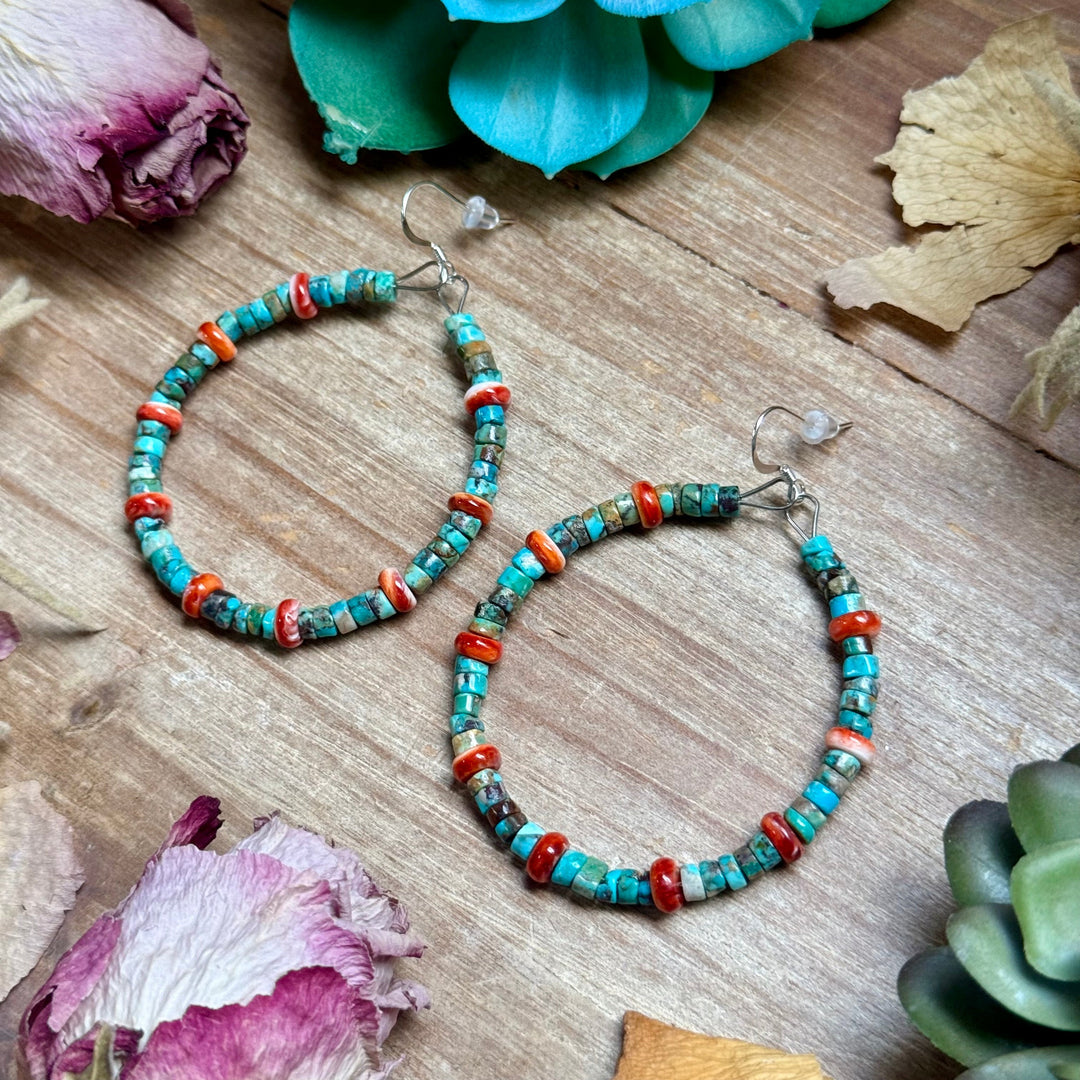Turquoise & Spiny Oyster Hoop Earrings Earrings Shopify Collective The Bijoux FAB Jewelry The Bijoux FAB Jewelry